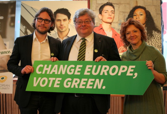 vlnr: Alexander Diehl (KKLD), Reinhard Bütikofer, Monica Frassoni – Co-Chairs of the European Green Party